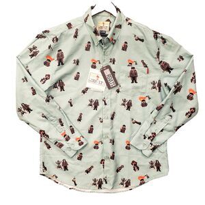 New! RSVLTS Home Alone Wet Bandit Oxford Mens XL All Over Print Light Blue Xmas